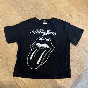 Rolling Stones Kids T-Shirt Black Distressed Logo Graphic Zara Size 7 tee
